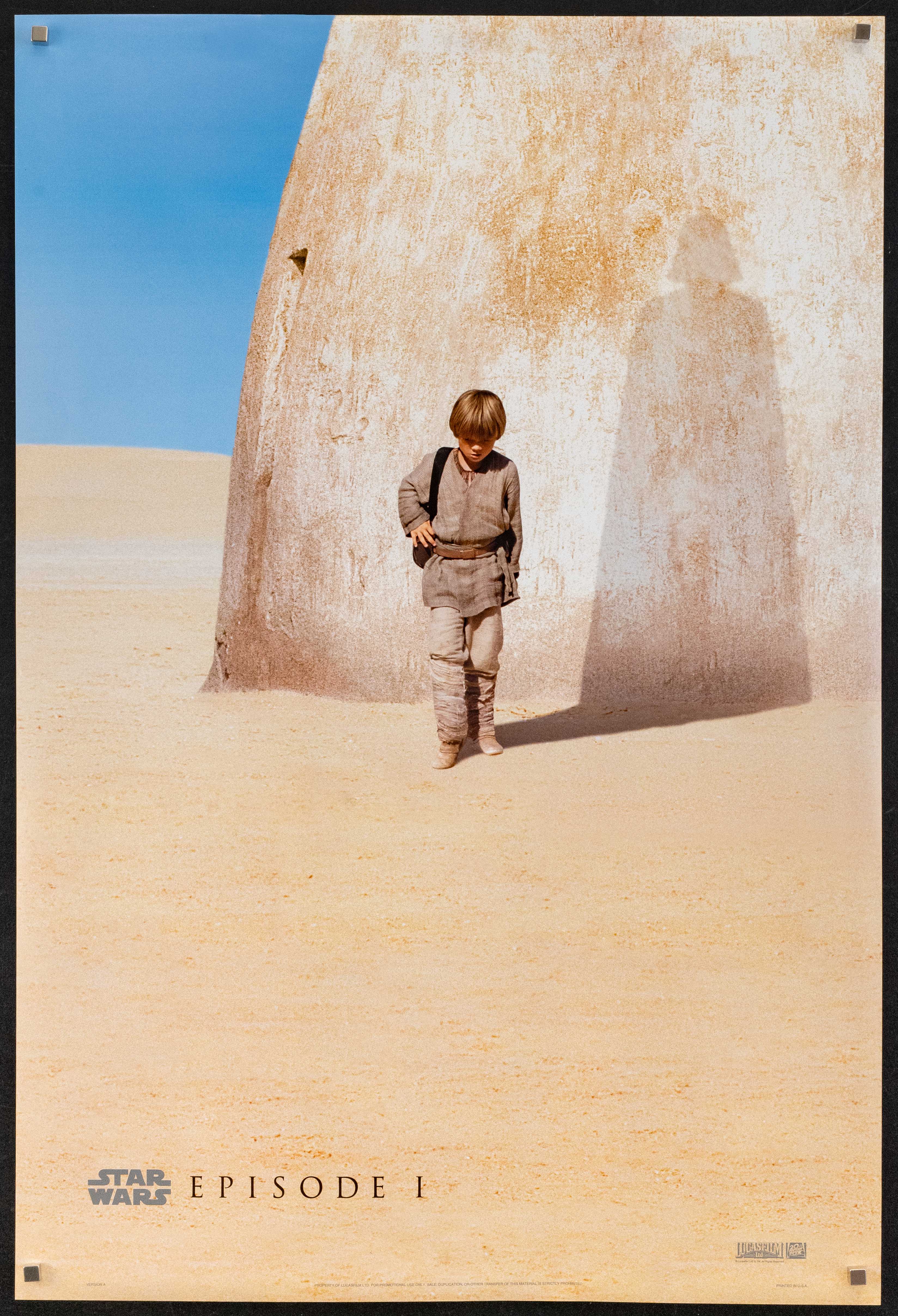 Star Wars Episode I The Phantom Menace Style A teaser poster 1999 – young Anakin Skywalker casting Darth Vader shadow