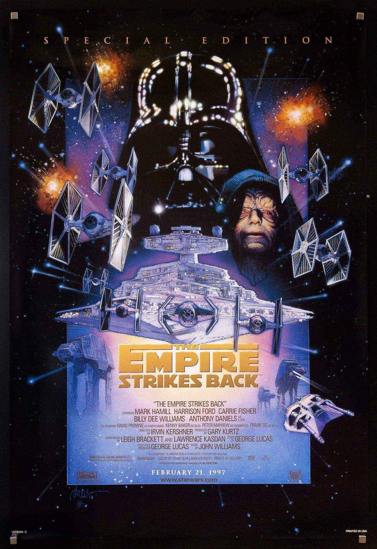 The Empire Strikes Back 1997 Special Edition Style C re-release poster featuring Drew Struzan artwork with Darth Vader and the Emperor